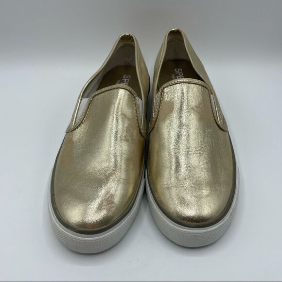 Sperry Seaside Metallic Gold Slip On Sneakers - Picture 1 of 4